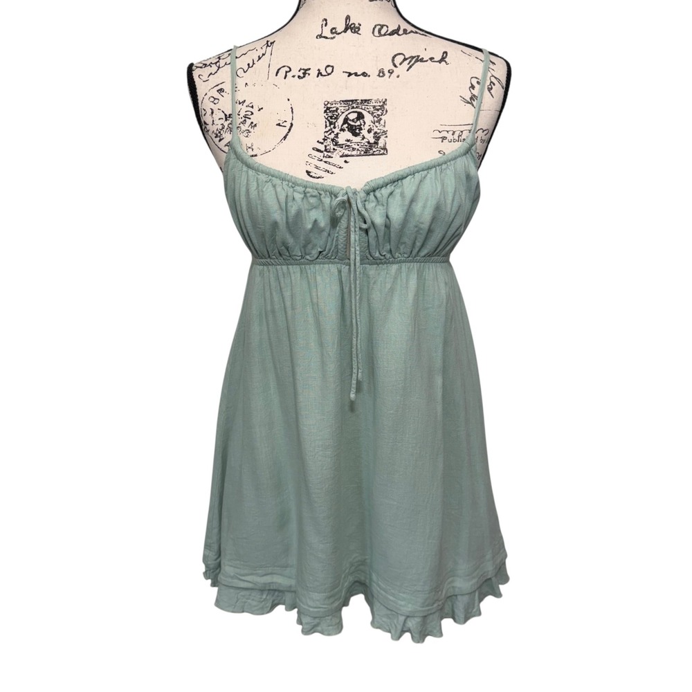 Princess Polly Empress of Love Sage Green Linen Milkmaid Babydoll Mini Dress, 6 - Picture 2 of 11